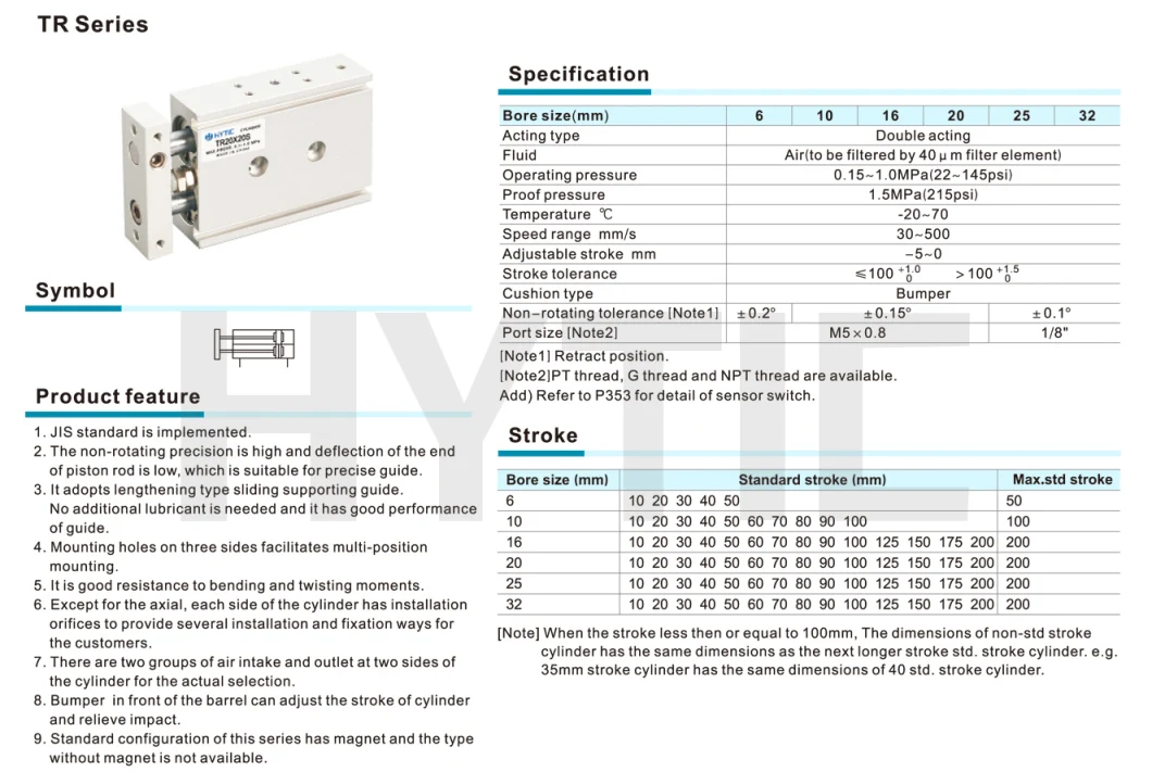 Tn /Tr Series Double Shaft Pneumatic Cylinder Miniature Pneumatic Cylinder