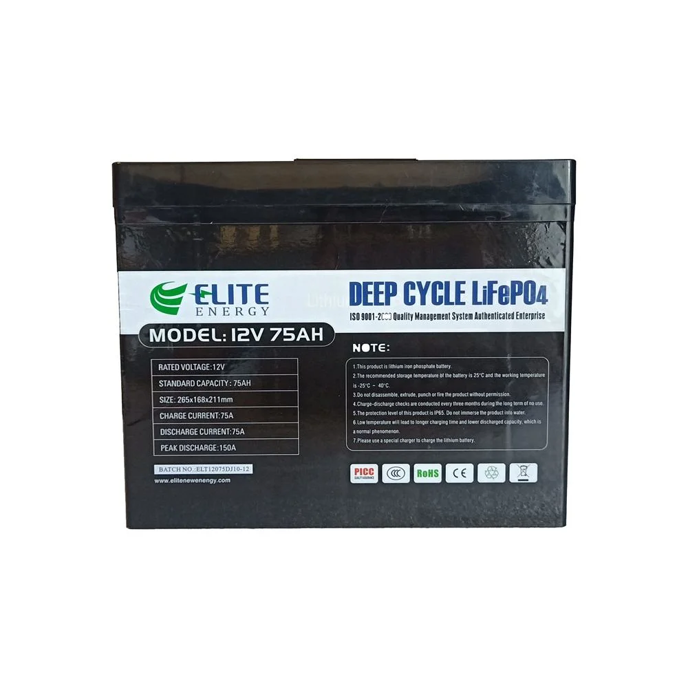 Elite Deep Cycle Lithium Battery 12V 75ah LiFePO4 Battery Green Energy Battery RV/EV Battery